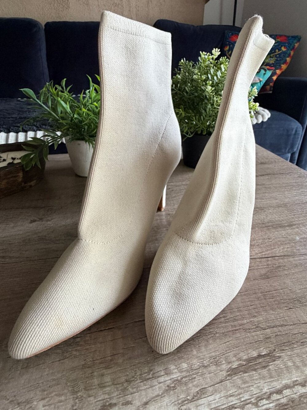 Cream Knit Sock Ankle Boots |